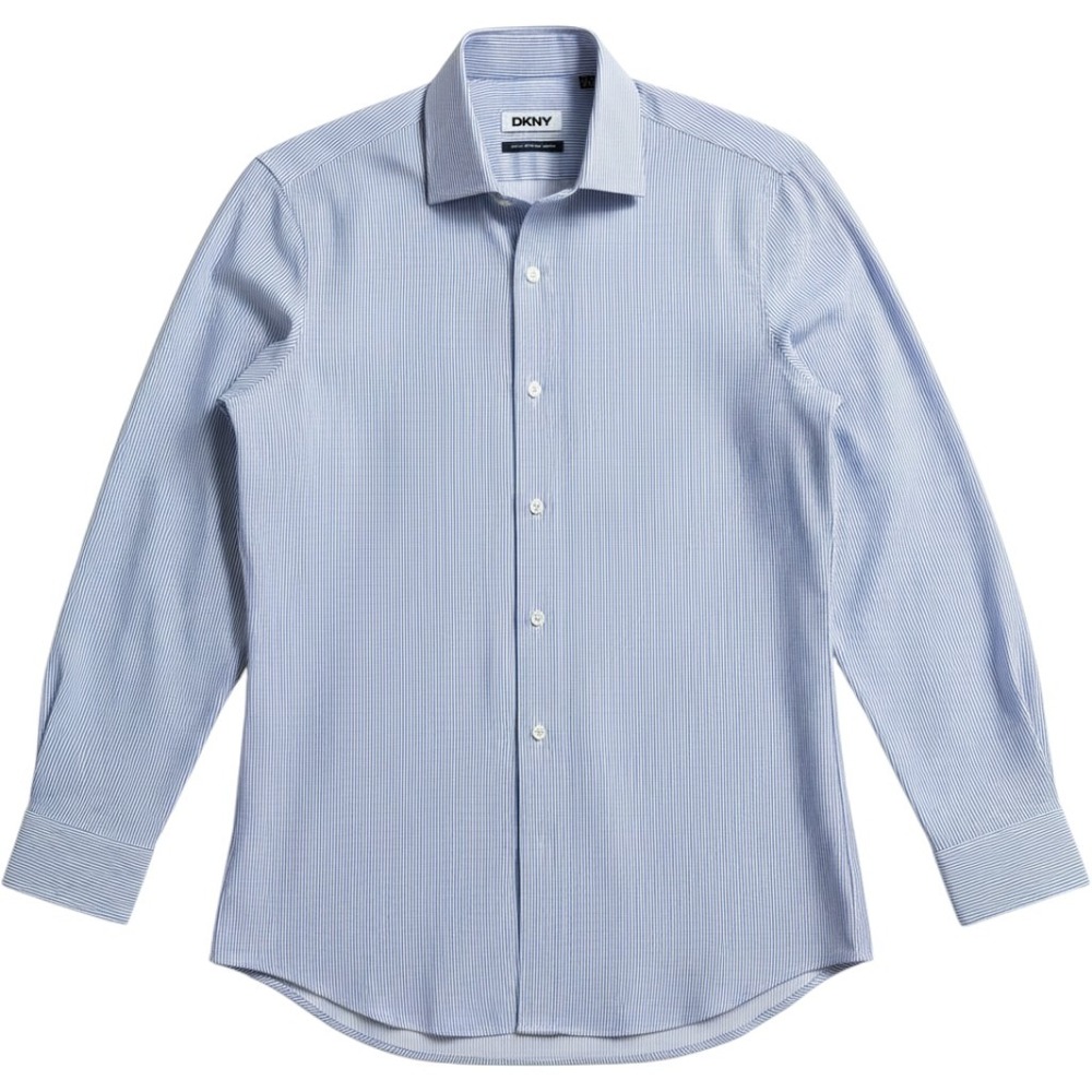 DKNY Mens Slim Fit Eight Way Stretch Shirt Blue Micro Print 14-14.5 32/33